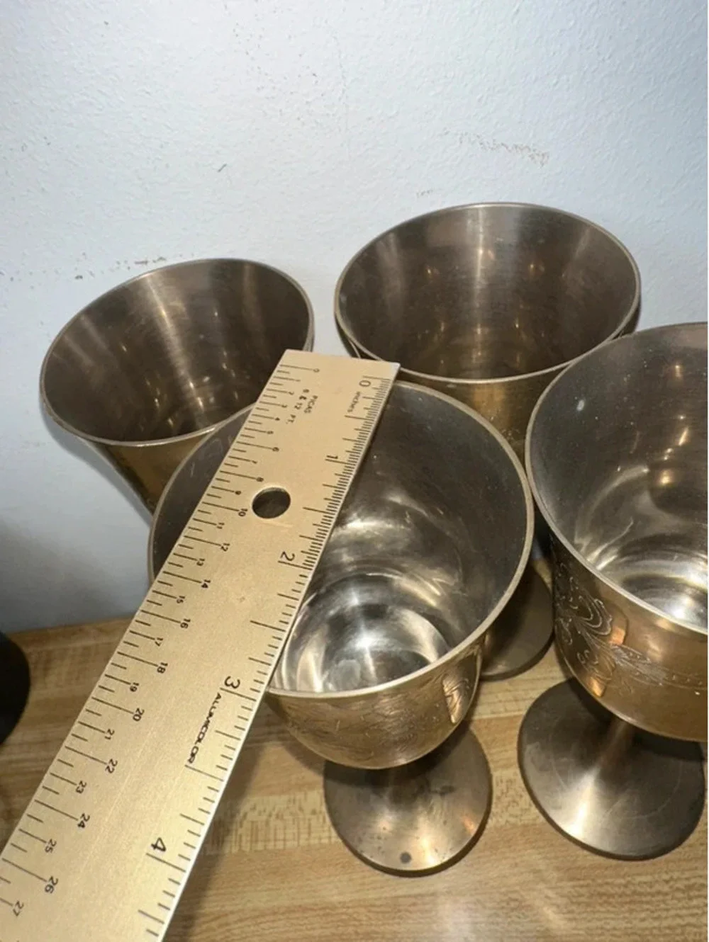 Vintage Etched Brass Wine Goblets/Chalices Set of 4